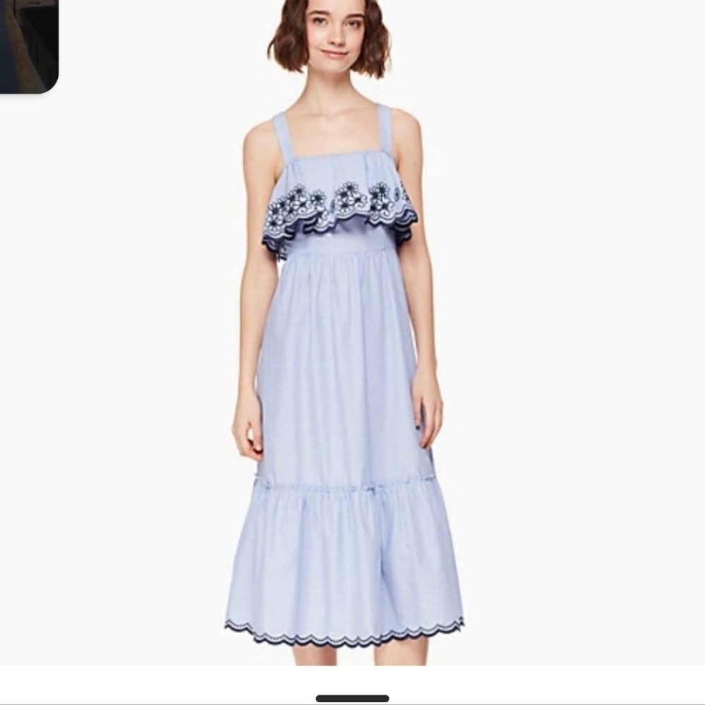 Kate Spade Patio Dress Light Blue Sleeveless Dress with Embroidered Details